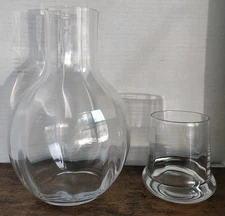 Clear Glass Bedside Carafe Tumble Up Glass Set Interior Horizontal Ridges 