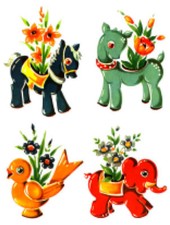 Vintage Image Shabby Retro Animal Flower Vases Waterslide Decals MIS550