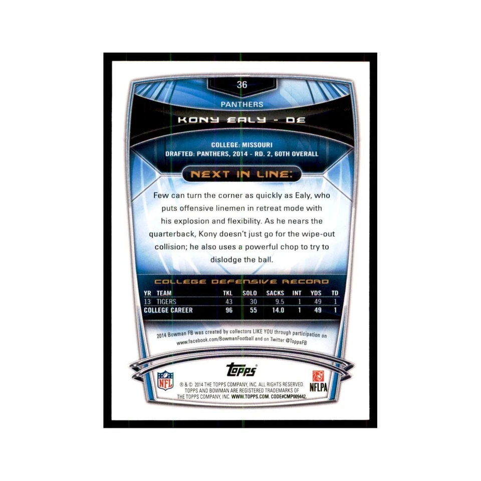 2014 Bowman Kony Ealy RC Football Cards #36 - Image 2 of 3