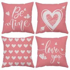 Happy Valentines Day Pillow Covers 18x18 Set of 4 Pink Love You Heart Velvet ...