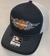 HD Wing Patch on Richardson 112 Trucker Hat Snapback Black/White