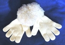 Child's Medium Mittens Girl Kids' White Fuzzy Cuff 7" x 4" Royal Acrylic/Spandex