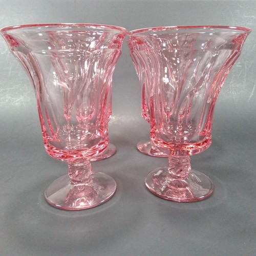 4 Vintage Fostoria Jamestown Pink Iced Tea Footed Swirl Glasses 6 1/8