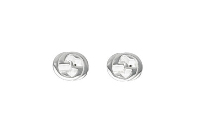 GUCCI Interlocking G Stud Sterling Silver Earrings