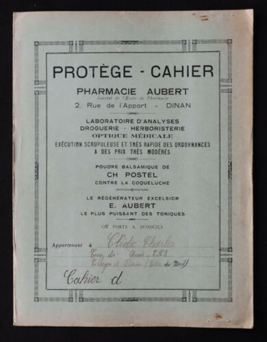Protège cahier PHARMACIE AUBERT DINAN laboratoire droguerie copybook - Zdjęcie 1 z 3