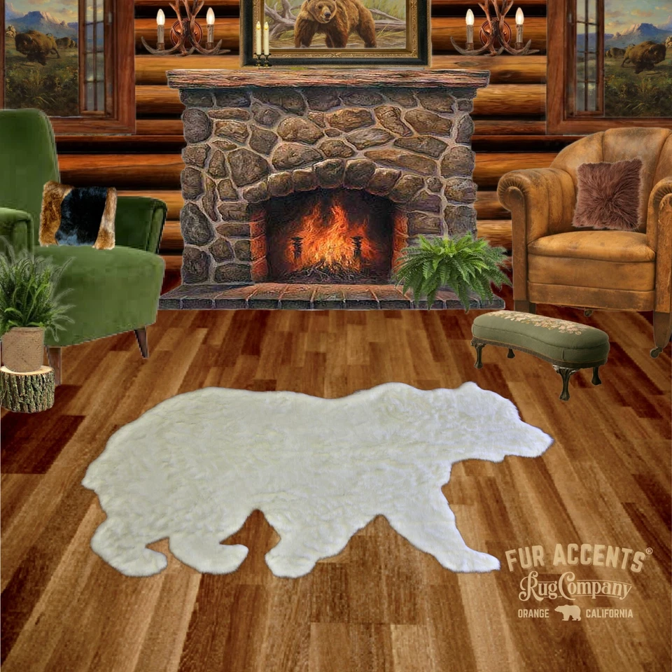 Bear Skin Rug - Shaggy Faux Fur - Walking Bear Shape Accent, Toss, Throw - Cabin - Image 2 of 4