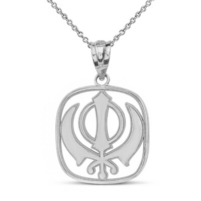 Sterling Silver Double Edged Sword The Khanda Sikhs Pendant Necklace