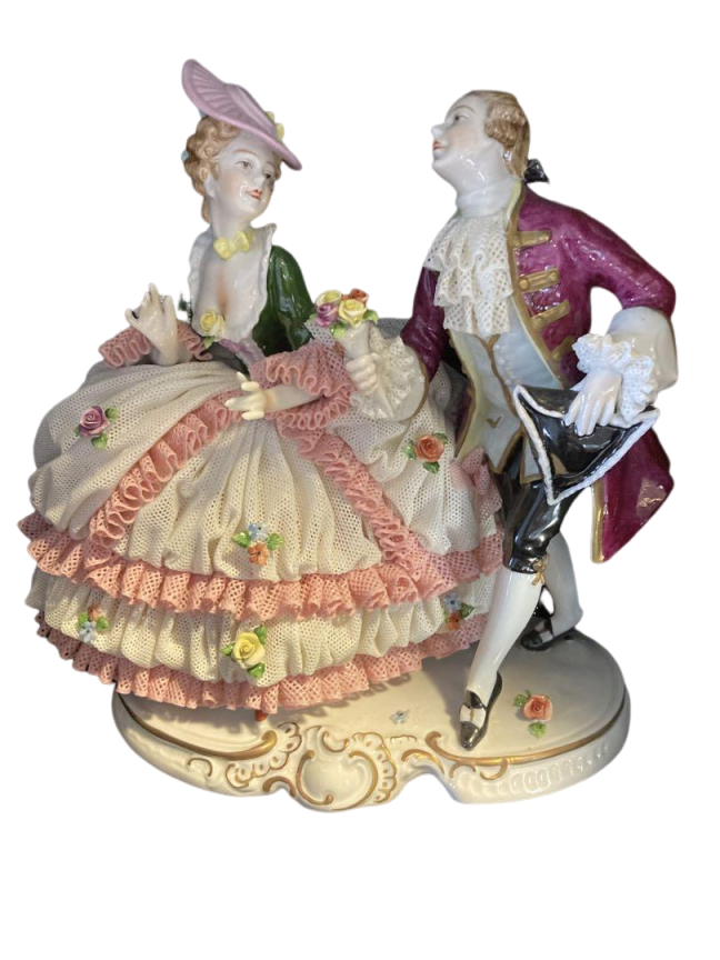 Irish Dresden Aristocratic Couple Porcelain Lace Doll Figurine