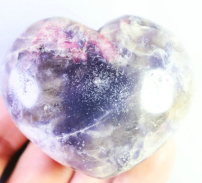 Natural Marvelous Lepidolite Purple Mica & Red tourmaline Crystal Stone Heart