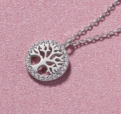 Silber und Diamant Baum des Lebens Halskette | 925 Silber | Schliff: Gut: Klarheit: SI2