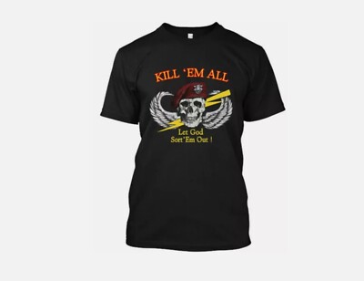 Vintage Kill Em All Let God Sort Em Out 1985 Retro Logo T-Shirt Size S-5XL