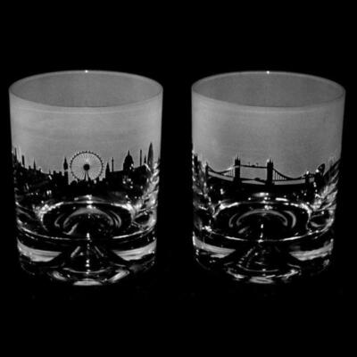 Animo Glas - SANDGESTRAHLT FRIEZE WHISKY WHISKEY TUMBLER GLAS - London Skyline