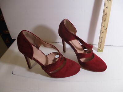 Journee Collection Womens Slip On Straps Pump Faux Suede Heels Rusty Red  8.5