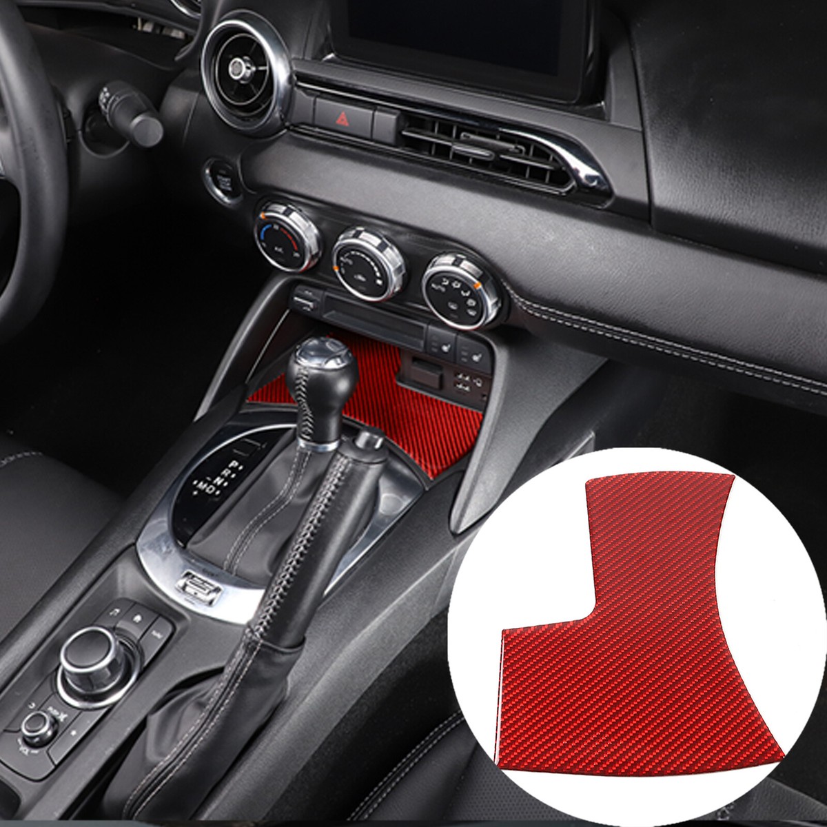 Carbon Fiber Red Interior Center Storage Slot Trim Fits For Mazda