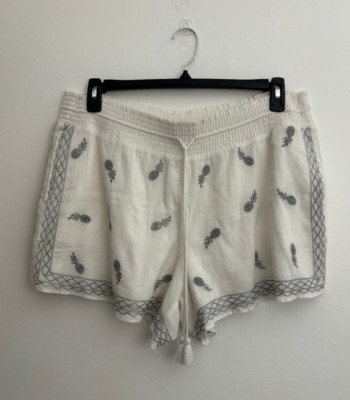 J. Crew Gauzy White Silver Metallic Embroidered Pinapple Shorts Sz XL New NWT