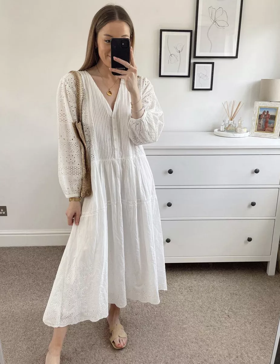 White embroidered top boho dress