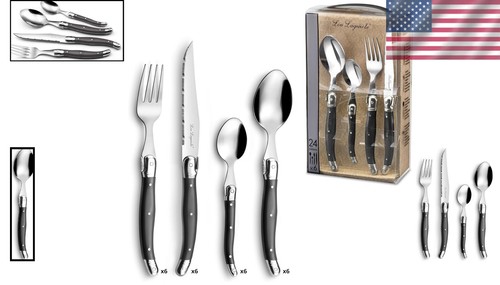 Lou Laguiole 24-Piece Rustic Flatware Set - Stainless Steel in Anthracite Grey - Picture 2 of 9