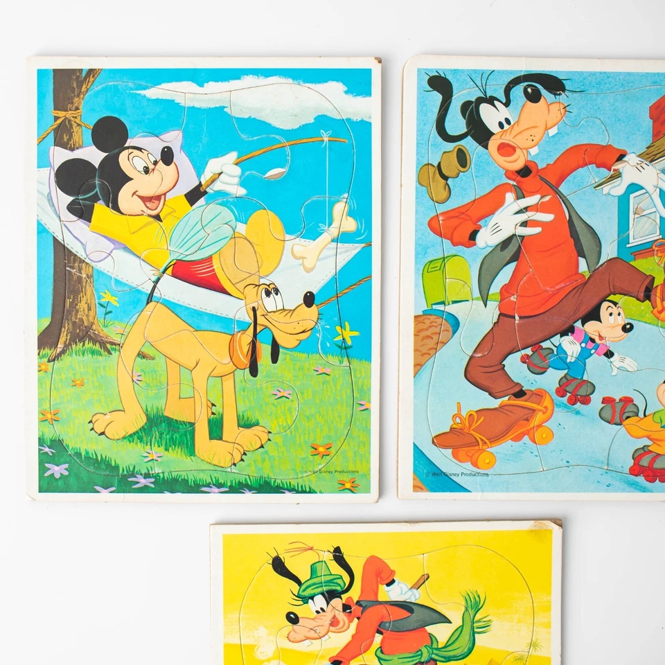 Vintage Walt Disney Mickey Mouse Lot of 3 Jigsaw Puzzles with Mickey & Goofy - Image 3 of 4