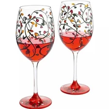 Stemmed Christmas Lights Wine Glasses Set of 2 - Hand Painted Wine Glasses