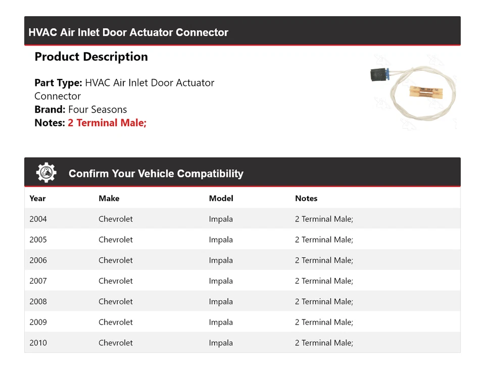 Conector actuador puerta entrada aire climatización Chevrolet Impala 2004-2010 4 estaciones Foto 2 de 4