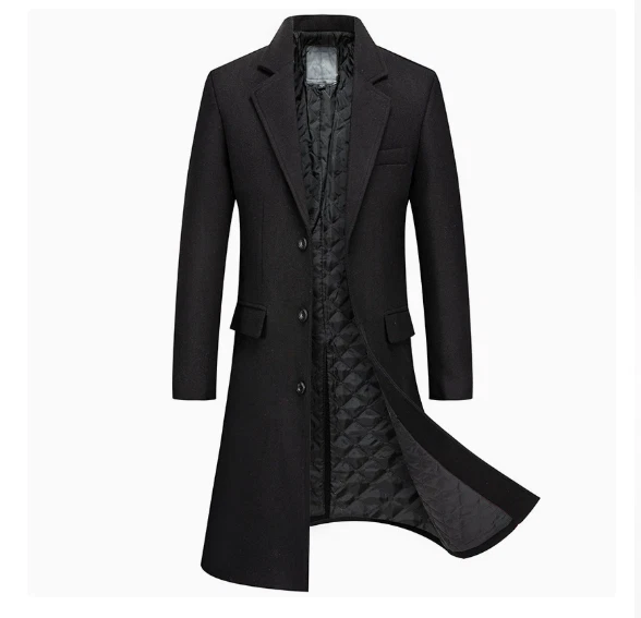 Men's Single Breasted Slim Fit Thicken Warm Business Mid Length Overcoat Korean image 1