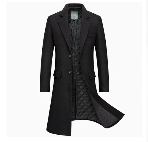 Men's Single Breasted Slim Fit Thicken Warm Business Mid Length Overcoat Korean video thumbnail