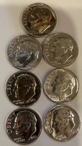 7 X 1963-P  Mint UNC Condition 90% Silver Roosevelt Dime, From Proof Sets