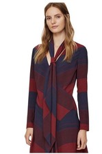 Tory Burch Lyon Navy/Burgundy Stripe Runway Long Sleeve Faux Wrap Dress Sz. 0