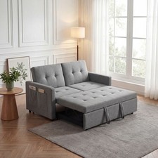 2 Sitzer Schlafsofa umwandelbares 3 in 1 Doppelschlafsofa aus Leinen mit Taschen