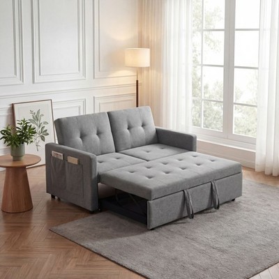2 Sitzer Schlafsofa umwandelbares 3 in 1 Doppelschlafsofa aus Leinen mit Taschen