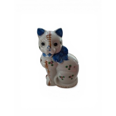 Vtg Japan Porcelain Cat Figurine Rag Doll Painted Floral Bow Kitsch Decor 4.25''