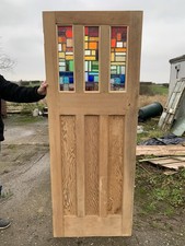 ASG 36b ( 29 1/2 X 76 1/4) Old Original 1930's  Rainbow Stained Glass Pine Door