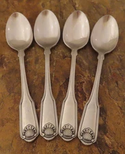 Oneida Classic Shell Set of 4 Teaspoons Spoons Cube Stainless Flatware Lot J