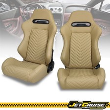 Universal Reclinable Racing Seats 2pc Dual Sliders Brown Pu Carbon Leather Back
