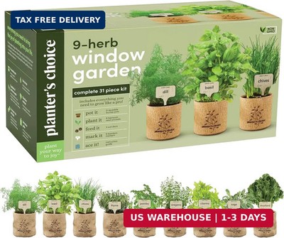 Planters' Choice 9 Herb Indoor Window Garden Kit - Birthday Gifts - House Plants
