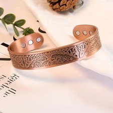 Pure Magnetic Copper Bracelet Arthritis Pain Therapy Cuff Tree of Life Bangle