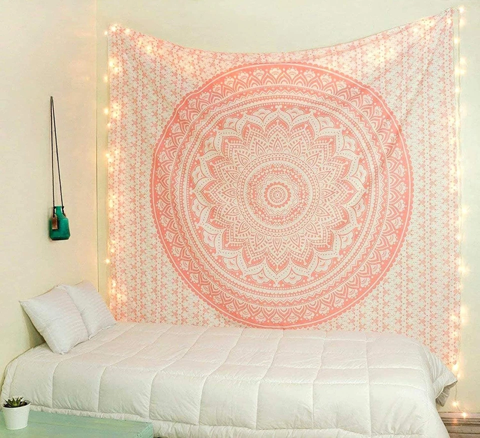 Rose Gold Ombre Boho Cotton Tapestry for Wall & Bed Decor - Image 3 of 4