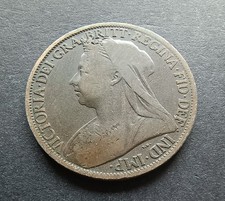 1901 One Penny - Queen Victoria Veiled Head - British Bronze Coin