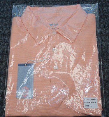 Coastal Cotton Performance Polo Shirt Mens Large Bright Melon Stripe Pocket