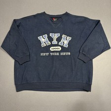 Vintage NY News Sweatshirt Mens Large Navy Blue Waffle Thermal Made In USA