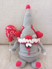 Pennywise Doll Amigurumi Scary Clown Doll w Balloon Handmade Crochet 12"
