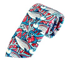 VINEYARD VINES 100 Silk Mens Tie Fish Pink Blue Coral Nautical Made in USA