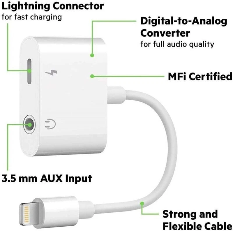 iPhone Adapter für iPhone Splitter auf Klinke Aux 3,5mm 2 in 1 Audio Kopfhörer - Bild 3 von 4