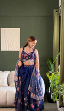 Digital Printed Lehenga Ethnic Border Dupatta Wedding Party Wear Georgette Flora