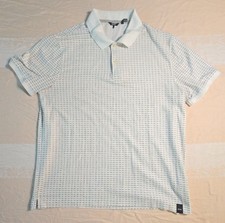 DKNY Short Sleeve Polo Shirt Men's Large White Geometric Pattern