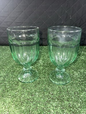 LIBBEY DURATUFF GIBRALTAR SPANISH GREEN ICETEA WATER GLASS GOBLET SET OF 2 (#418