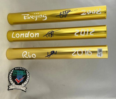Usain Bolt Signed Baton Set 2008 Beijing 2012 London 2016 Rio Olympics Becket...