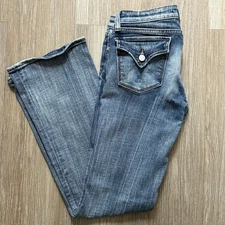 Vigoss Jeans Boot Cut Women Skinny Size 5 Flap Pockets Blue Denim Logo #P1605J