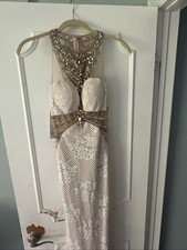 DAVE  JOHNNY Illusion Lace Sweetheart Neck Ivory Long Prom Formal Dress Size 0