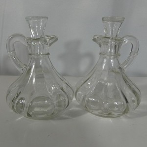 Vintage Clear Glass Cruets Stoppers Lot of 2 Oil Vinegar Dressing
